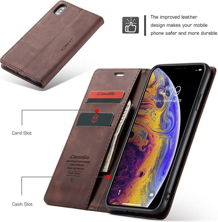 Actual product image König Design Case Mobile Protection for Apple iPhone XS Max Case Flip Cover Pocket Cases Brown (Apple iPhone XS Max)