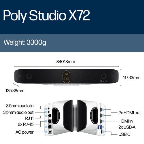 Image du produit HP Barre vidéo Poly Studio X72 tout-en-un avec kit de contrôle TC10