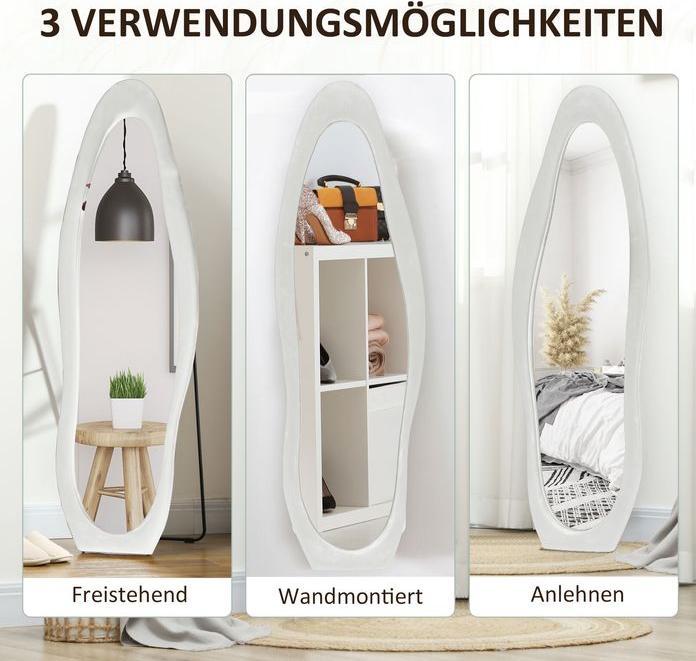 Image du produit Swisshandel24 Ganzkörperspiegel 50 x 160 cm Standspiegel mit samtartiger Rahmenbezug, Weiss (50 x 160 cm)