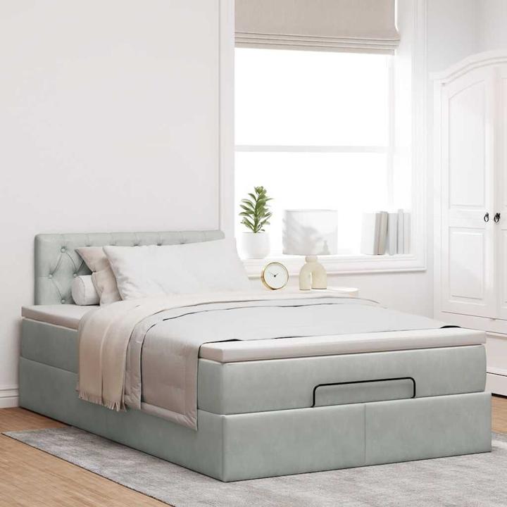 Image du produit VidaXL Ottoman-lit avec matelas gris clair 120x190 cm velours (120 x 200 cm)