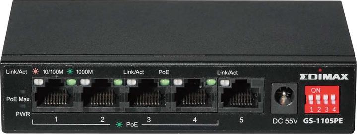 Image du produit edimax Commutateur Gigabit PoE+ longue portée à 5 ports, 4 ports PoE+ et interrupteur DIP (5 Ports)