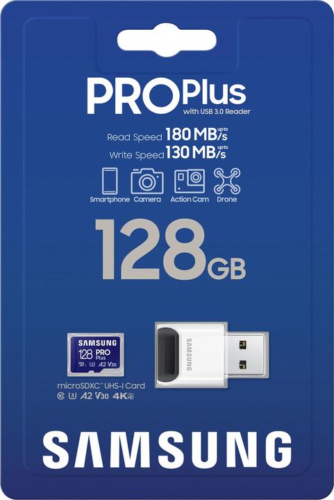 Image du produit Samsung PRO Plus avec lecteur de carte USB (128 Go, microSDXC, U3, UHS-I)
