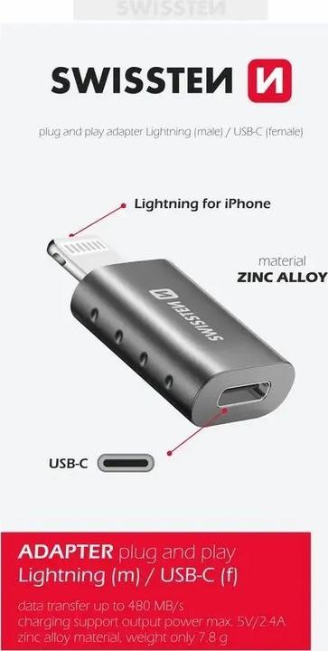 Produktbild Swissten Adapter Lightning(M)/USB-C(F) (USB Typ C, Lightning)