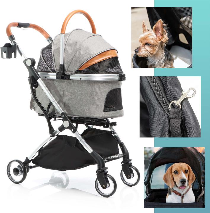 Produktbild Fudajo 2in1 Hundewagen faltbar Hundebuggy Ablage Grau Haustierwagen Katze (Katze, Hund, Atmungsaktiv, Faltbar)
