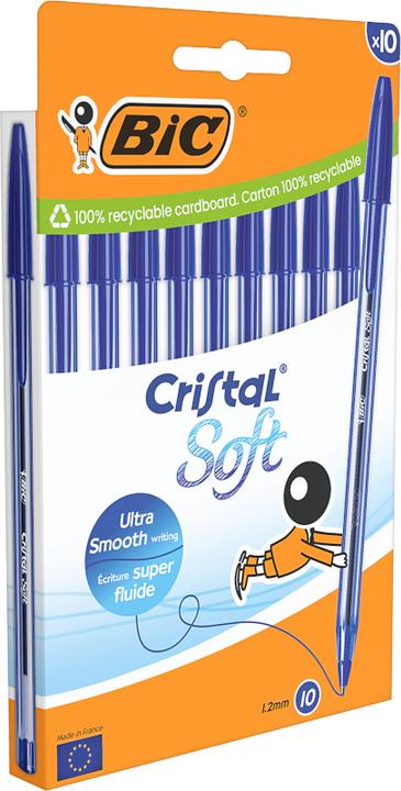 Immagine prodotto Bic Biros Cristal Soft Writing trasparente colore blu, 10 pezzi. (Blu, Trasparente, 10 x)