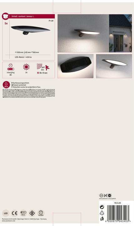 Produktbild Paulmann Solar Wandleuchte Kiran (400 lm, IP44)