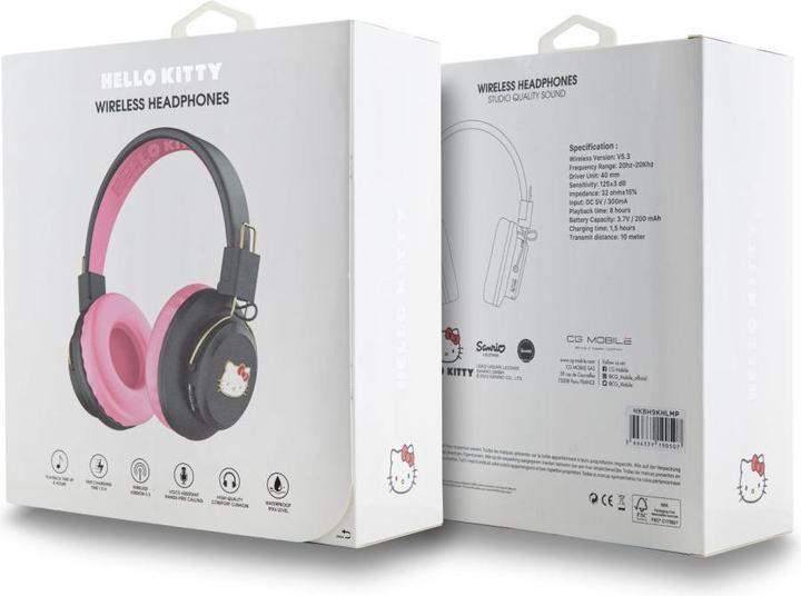 Actual product image Hello Kitty słuchawki nauszne Bluetooth HKBH9KHLMP różowe/pink Metal Logo (8 h, Wireless)