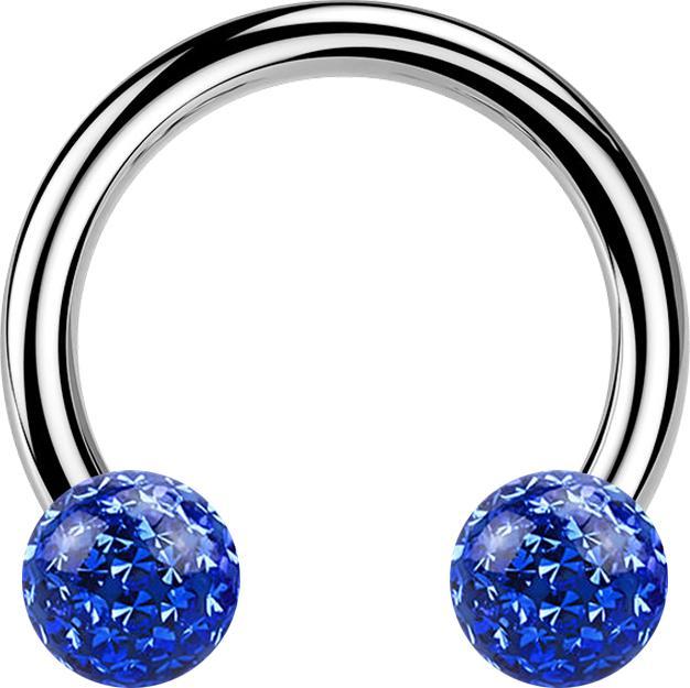Star Piercing Circular Barbell silber mit zwei Kristall Kugeln dunkelblau Epoxy Schutzschicht (Titan G23, ohne Messing)