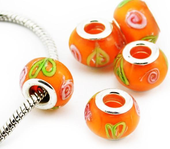 Image du produit Hermex Verre Bead Perle argenté 925 - Orange (Verre, Argent 925)