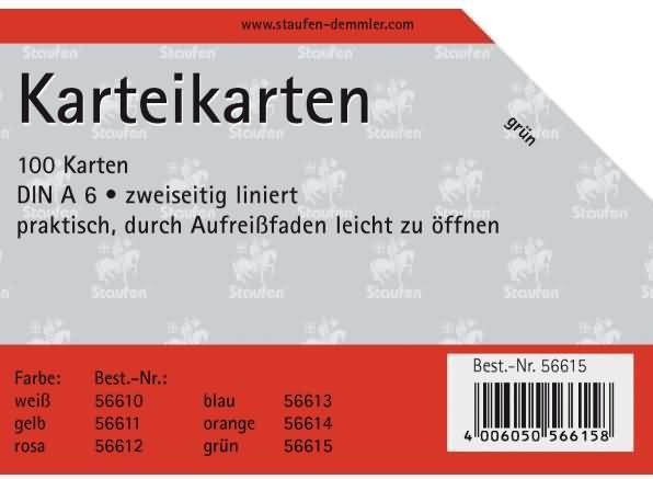 Immagine prodotto Staufen Schede A6/100 foderate di verde (A6, 180 g/m², 100 x)