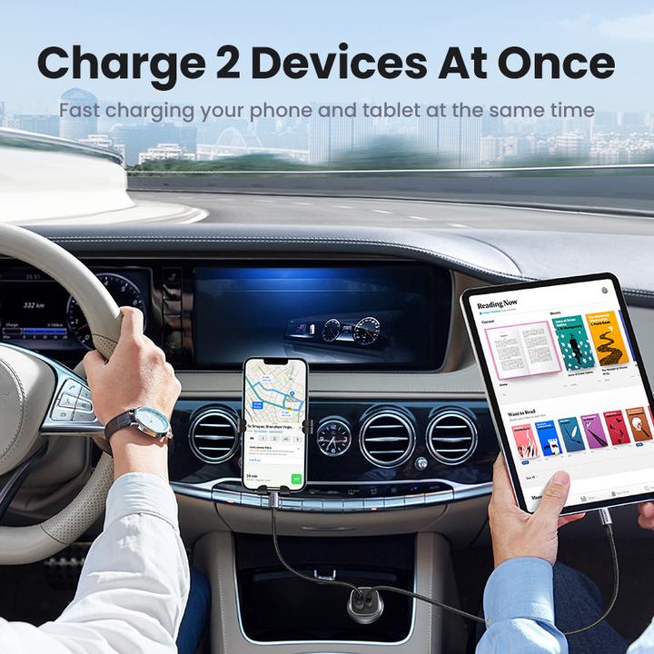 Image du produit Ugreen CD130 Car Charger, USB-A+PD 3.0, USB-C, QC3.0 30W (Grey)