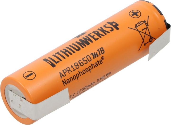 Image du produit A123 Systems A123 APR18650M-A1 1100mAh 3,2V - 3,3V LiFePo4 Akku mit Lötfahne U-Form (1 pcs, 1100 mAh)