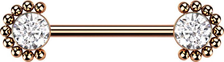 Produktbild Star Piercing Barbell Innengewinde rosegold front Kugelhalbblume Kristall silber (ohne Messing, Titan G23)
