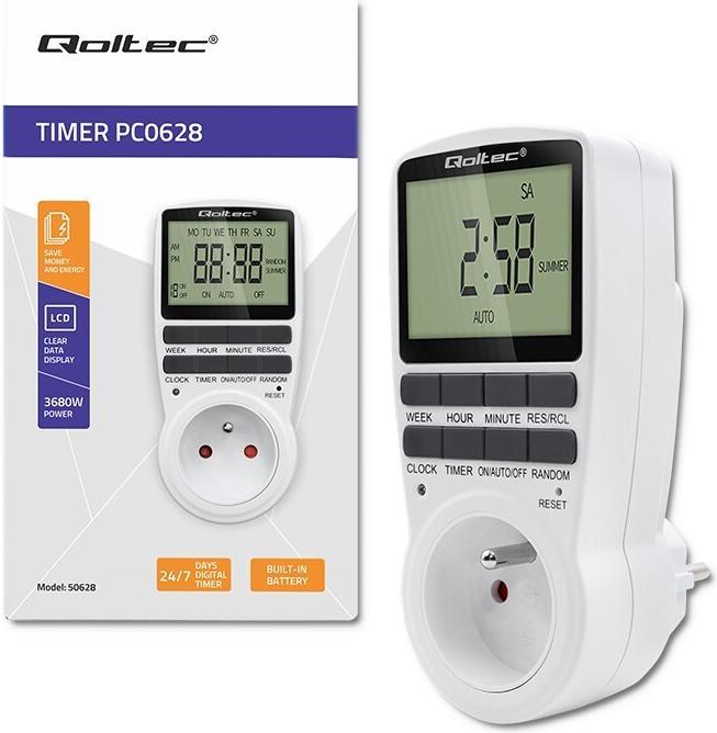 Produktbild Qoltec Elektroniczny programator czasowy PC0628 | 3680W | 16A | LCD