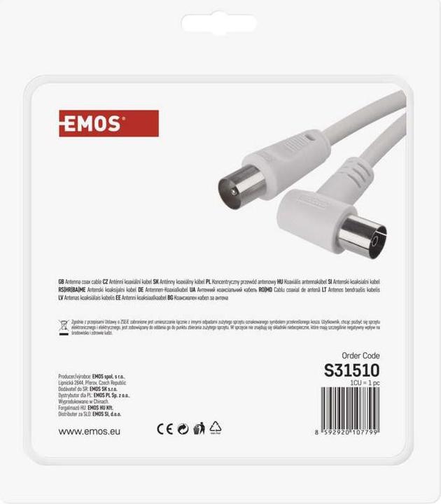 Productafbeelding Emos Antenne coaxkabel, afgeschermd 15m - haakse stekker (Antennekabel)