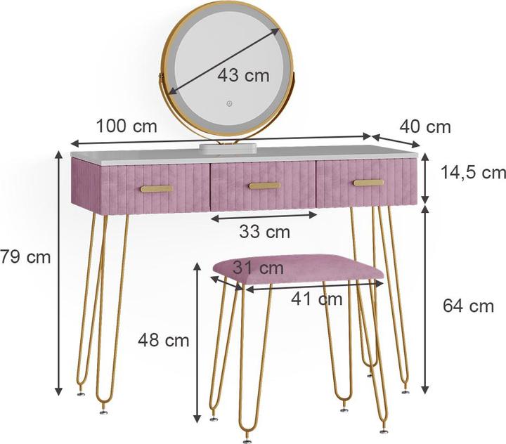 Actual product image Vicco Layla with stool and lighting (100 x 40 x 79 cm)