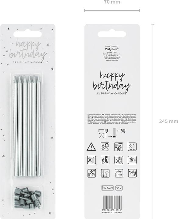 Produktbild Partydeco Geburtstagskerzen Silber 12,5cm 12 Stück (12 x)