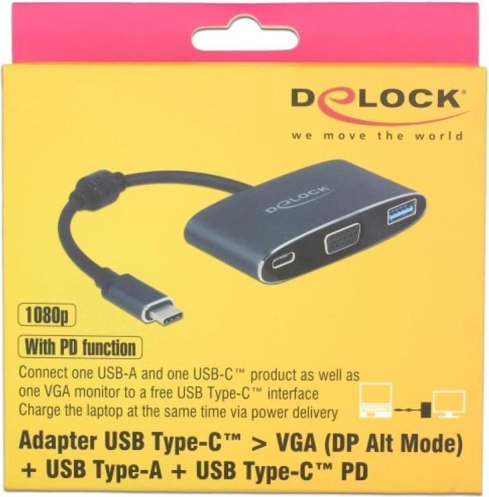 Produktbild Delock Monitoradapter USB Typ-C zu HDMI/USB3 & PD (VGA, USB 3.0, USB Typ-C, 16 cm)