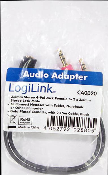 Produktbild LogiLink Klinkenadapter (0.15 m, 3.5mm Klinke (AUX))