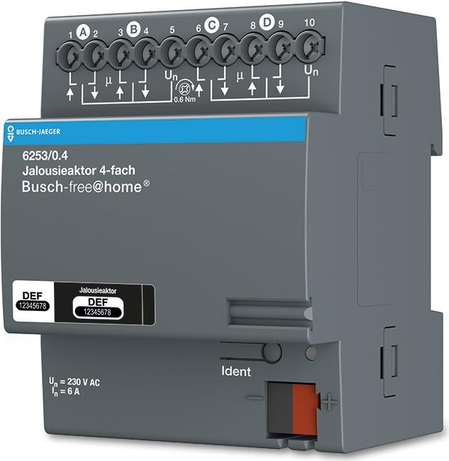 Produktbild Busch-Jaeger 6253/0.4 Jalousieaktor 4-fach. REG (Rolladenaktor)