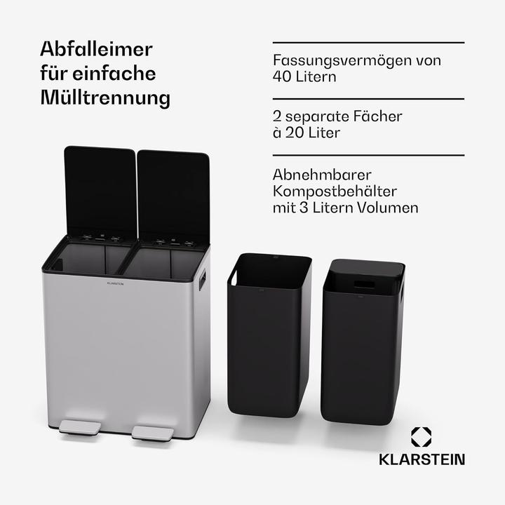 Actual product image Klarstein Mülleimer mit Mülltrennsystem und Kompostbehälter (43 l)