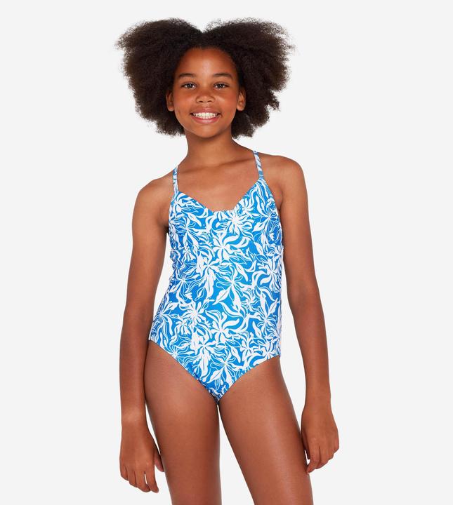 Image du produit Olaian Maillot de bain une pièce surf bretelles croisées Fille - 500 Caly bleu et blanc (12, 13, 14)