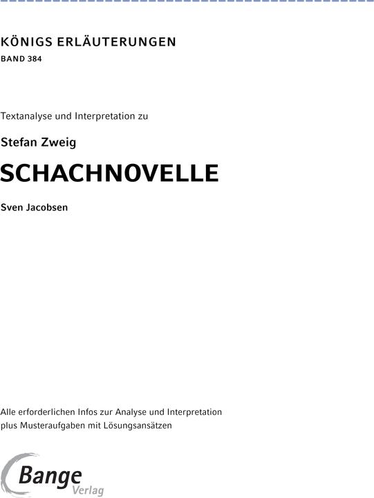 Image du produit Schachnovelle von Stefan Zweig - Textanalyse und Interpretation (Allemand, Succursale Stefan, Sven Jacobsen, 2024)