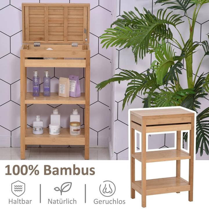 Actual product image Swisshandel24 Bathroom shelf, bathroom shelf with hinged lid, bathroom stand shelf with 2 shelves, bamboo