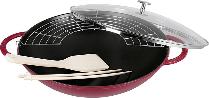 Image du produit Staub Wok avec couvercle en verre (37 cm, Wok, Fonte)