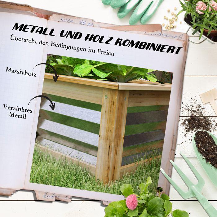 Produktbild Swisshandel24 Hochbeet aus Metall, Blumenkasten Pflanzkasten mit Holzrahmen, Gemüsebeet, Kräuterbeet für Garten, B