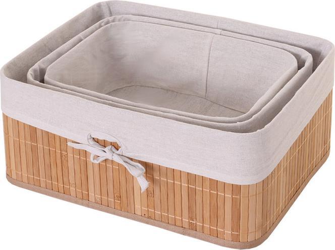 Produktbild Swisshandel24 3er Set Aufbewahrungskorb, Korb Aufbewahrungsbox Ordnungsbox Sortierbox Regalkorb, Bambus - naturfar (17 x 29 x 39 cm)