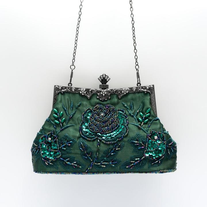 Only-Bags.Store Perlen Blumenstickerei Abendtasche, Vintage Satin Hochzeit Handtaschen, Pailletten Clutch Clip