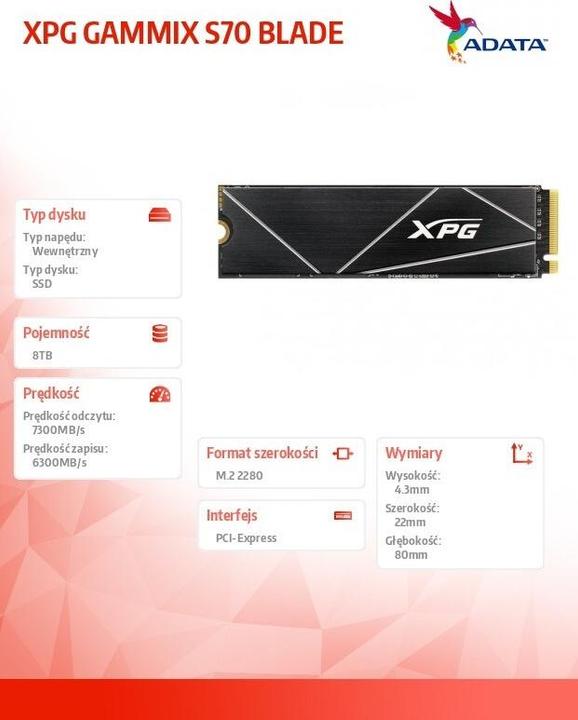 Actual product image Adata XPG Gammix S70 Blade (8000 GB, M.2 2280)