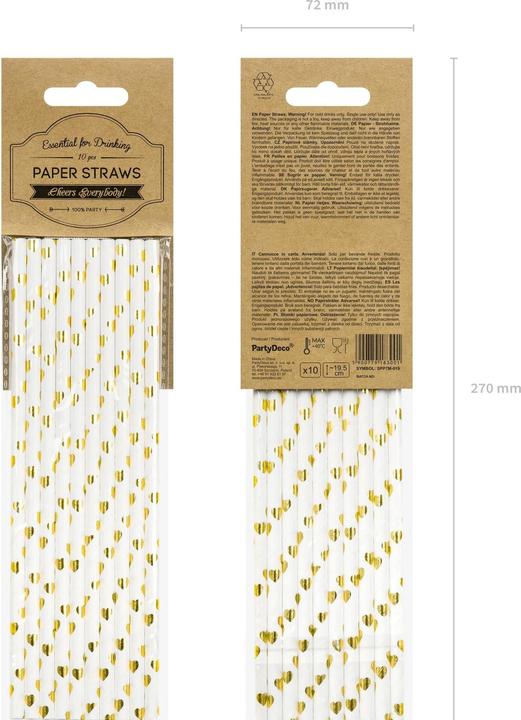 Image du produit Partydeco Paille en papier - Coeurs Or (10p.) (10 x)