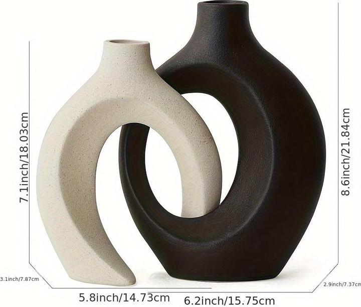 Produktbild Alopini 2er Set Moderne Keramikvasen - Abstraktes Kreuz Design, Boho Chic Donut Blumenvase für
