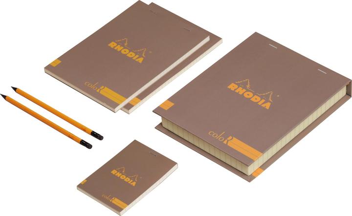 Image du produit Rhodia Coffret coloR (3 blocs agrafés coloR ligné + 2 crayons) - Taupe