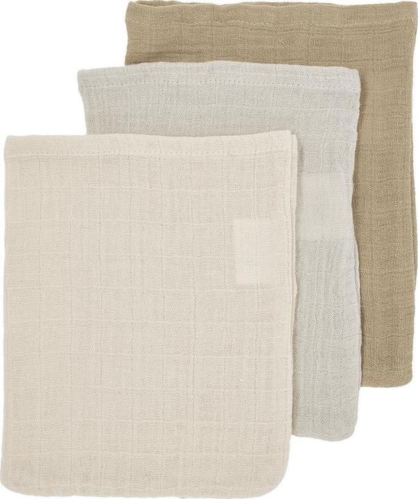 Actual product image Meyco Baby Uni washing gloves - pack of 3 - pre-washed muslin - soft sand/greige/taupe - 20x17cm