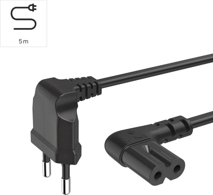 Produktbild Hama Netzkabel, beidseitig gewinkelt, Euro-Stecker, Doppelnut/C7, 5 m, Schwarz (5 m)