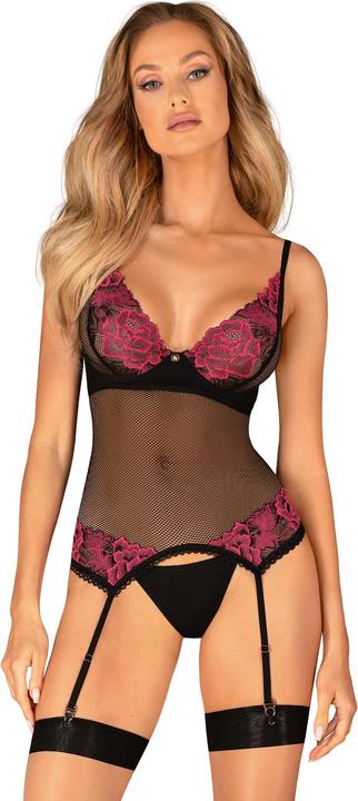 Obsessive Rosenty Strumpfhalter Korsett Schwarz/Lila