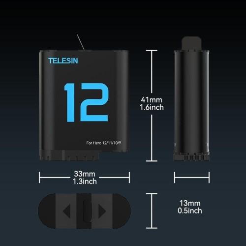 Image du produit Telesin batterie(double arc) pour GoPro Hero12/11/ 10/9 (GoPro Hero 12, GoPro Hero 9, GoPro Hero 10, GoPro Hero 11)