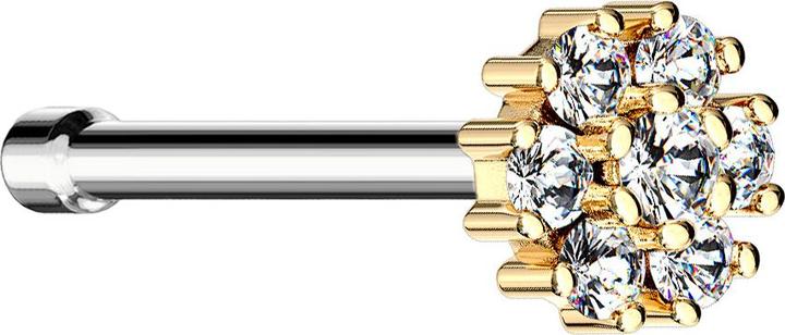 Produktbild Star Piercing Nasenstecker gerade 14k vergoldet Blume mit Kristall (Chirurgenstahl 316L, Messing)