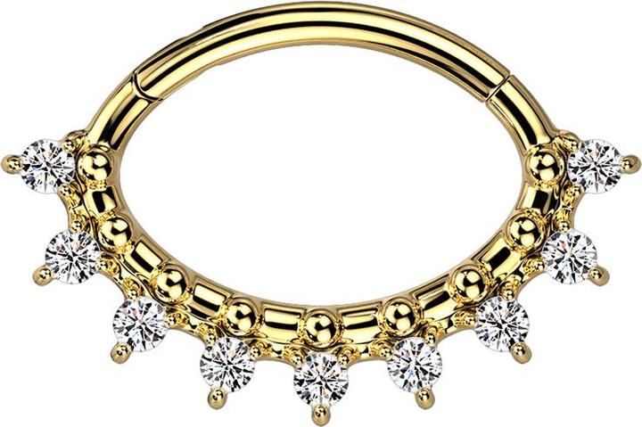 Star Piercing Micro Segmentring klappbar vergoldet Oval neun Kristalle silber und Kugeln (ohne Messing, Chirurgenstahl 316L)