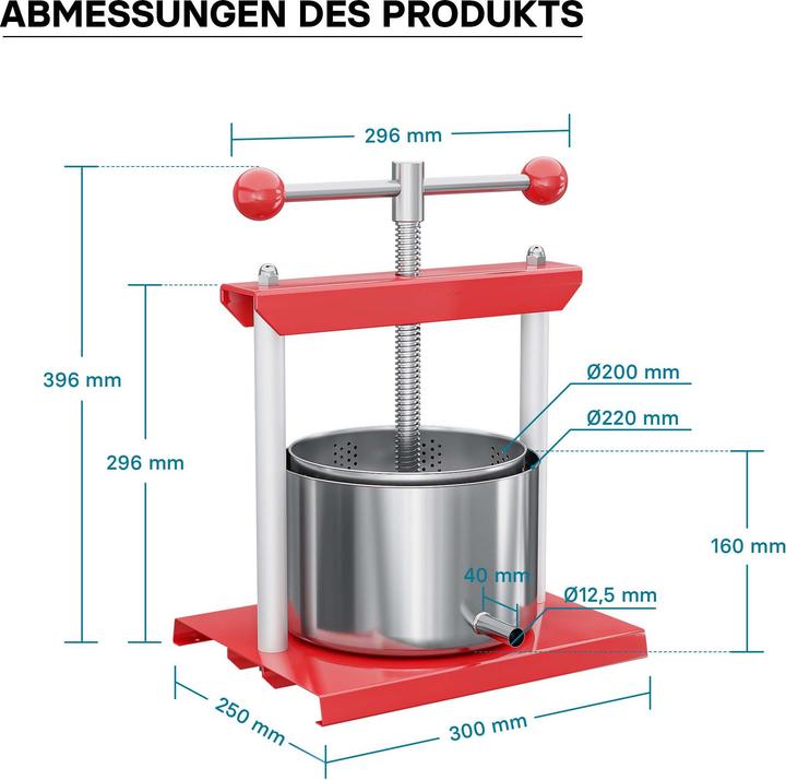 Actual product image Wiltec Fruit press Wine press steel 6 l stainless steel basket Fruit press Berry press (EU plug)