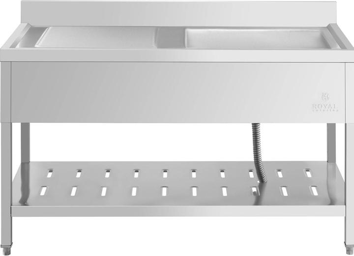 Image du produit Royal Catering Spültisch Spülbecken Edelstahlspüle Gastrospüle mit Regal 140 x 70 cm (Évier encastré avec égouttoir, 25 cm, 70 cm)