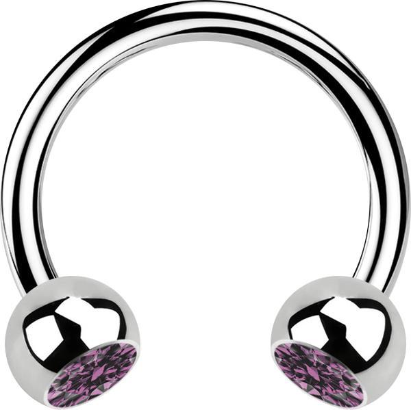 Star Piercing Micro Circular Barbell silber mit zwei Kugeln Kristall hellviolett (Chirurgenstahl 316L, ohne Messing)