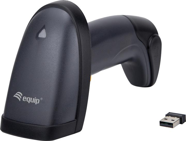 Produktbild equip Barcode Handscanner 2D Laser mit Halterung 2.4GHz sw (2D-Barcodes, 1D-Barcodes, QR-Code)