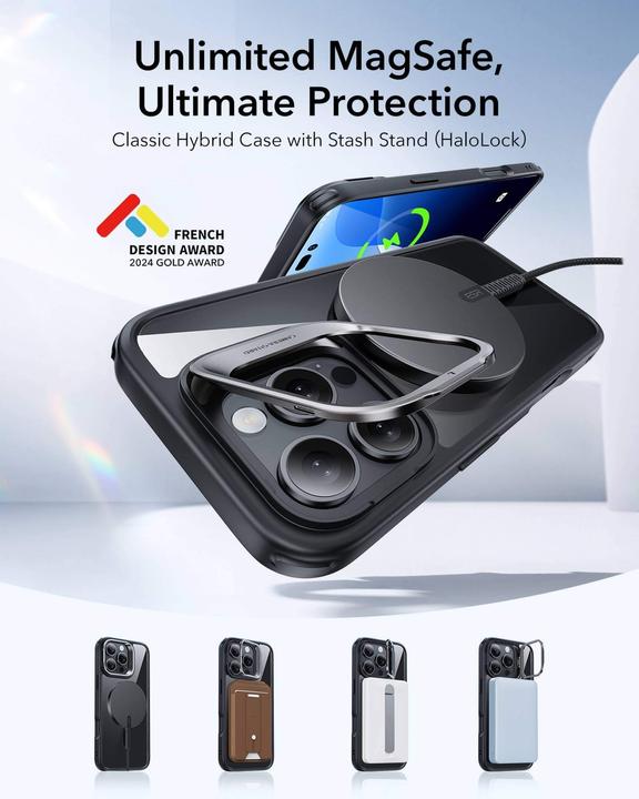 Actual product image ESR Classic Hybrid HaloLock Case with Stash Stand (Apple iPhone 16 Pro)