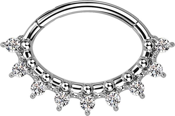 Produktbild Star Piercing Micro Segmentring klappbar silber Oval neun Kristalle silber und Kugeln (ohne Messing, Chirurgenstahl 316L)