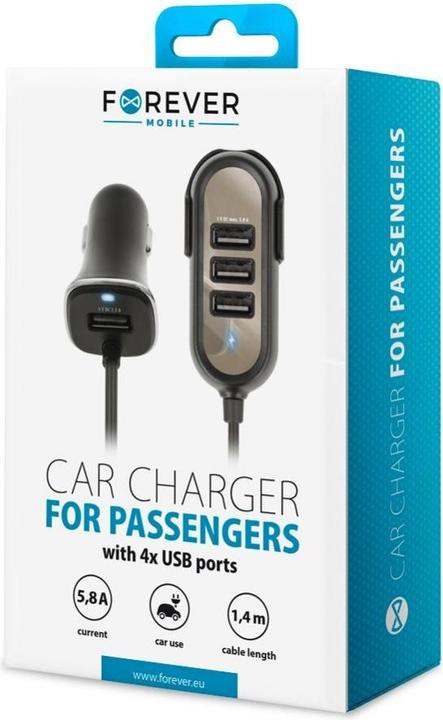 Actual product image Forever PC-01 car charger (4 x USB | 5.8 A) for passengers