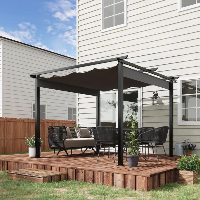 Actual product image Swisshandel24 Pergola 2.95x2.95 m gazebo patio cover with sliding roof aluminium polyester grey (295 cm, 295 cm)